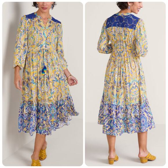 Soft Surroundings Mandisa Challis Lace Yoke Midi Dress Women's Size XL NEW - Picture 1 of 13